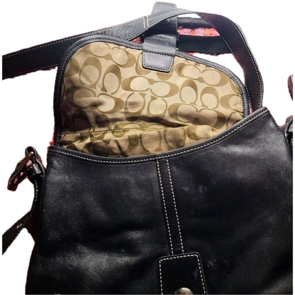 VINTAGE COACH Purse 9480 Soho Cross Body Black Supple Leather Shoulder - Picture 6 of 8